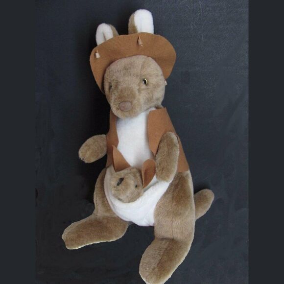 Big Australian Kangaroo Baby Joey Plush Stuffed Animals Vest Bush Hat Large - Picture 7 of 9